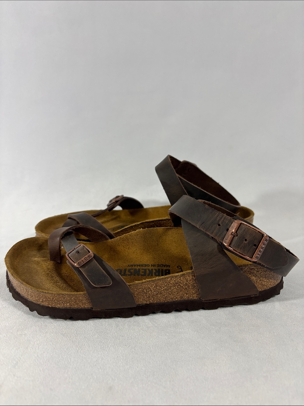 Birkenstock Yara Havana Brown Leather Oiled Sandals Suede Footbed **